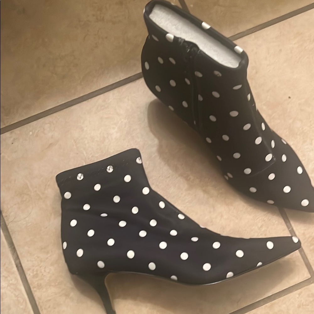 Betsey Johnson Polka Dot Ankle Boots - Black and White